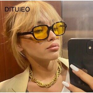 Vintage Square Sunglasses Woman Mirror Retro Rivet Yellow Sun Glasses Female Bra
